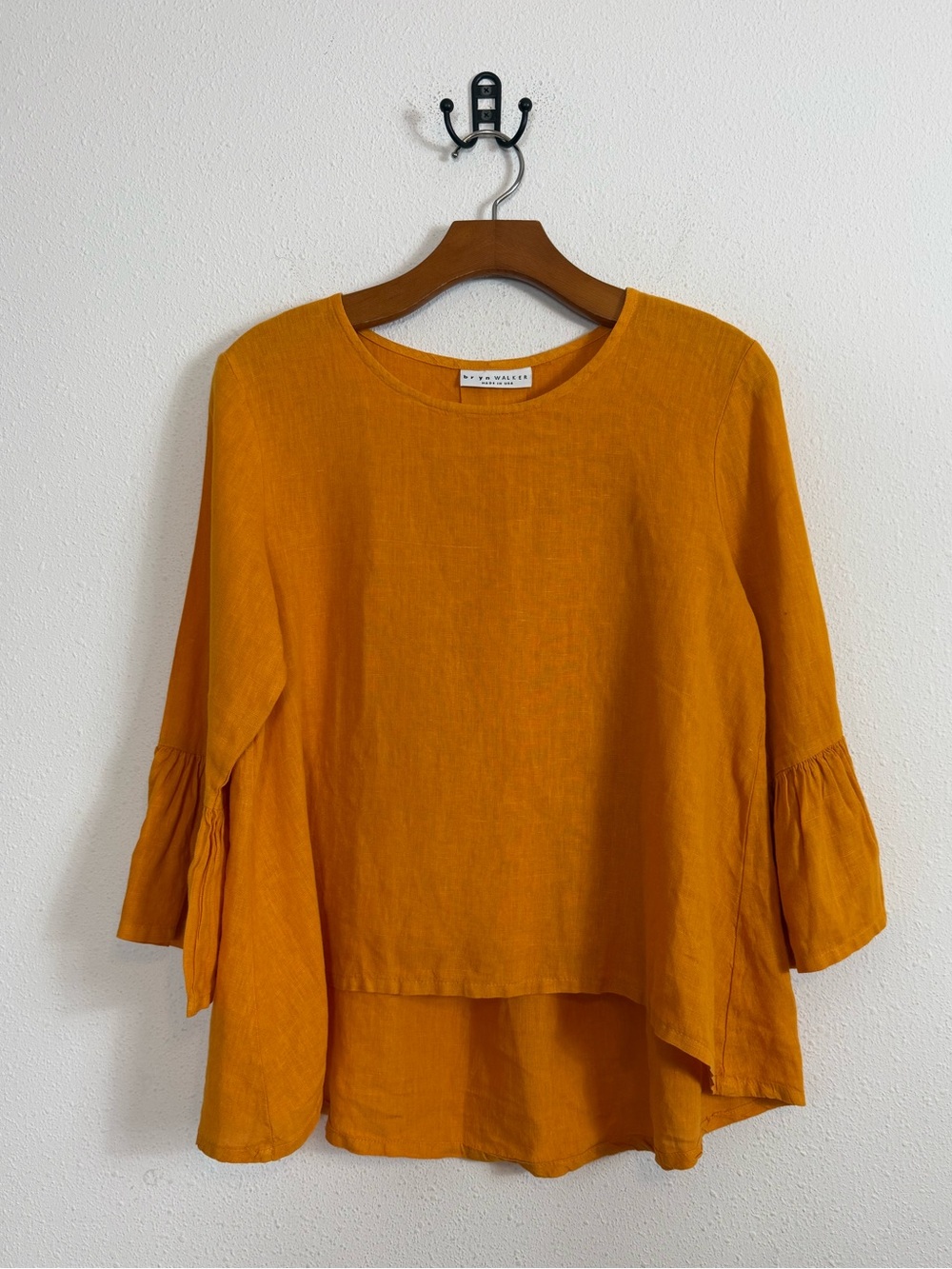 Bryn Walker Fran Basic Linen Round Neck Ruffle Shirt Sz XXS